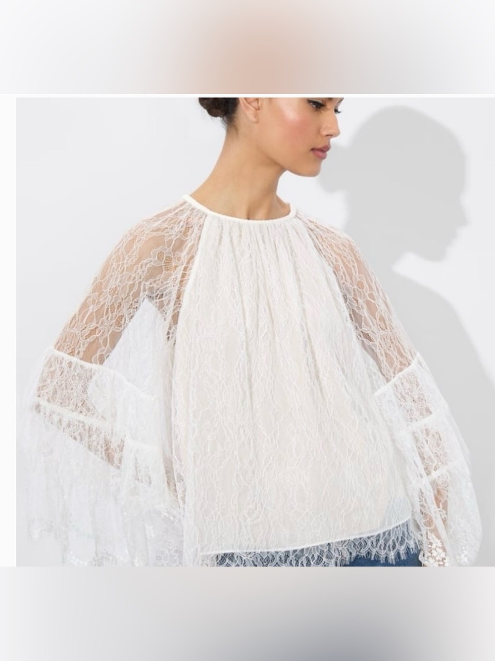 Alice + Olivia Ivory Lace Bell-Sleeve Blouse by Stacey Bender